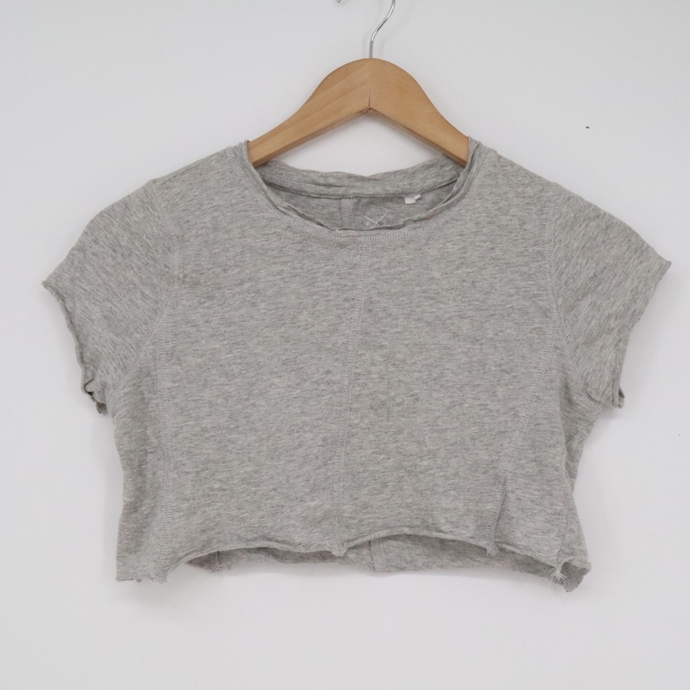 PS Basics by PacSun Heather Grey Cotton Raw Hem Seam Front Crop Top Tee XS